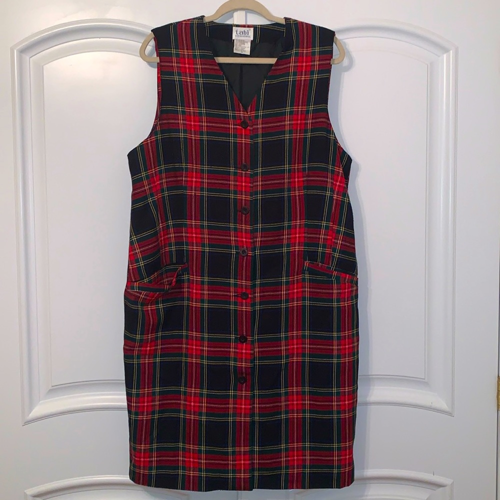 Tabi Vintage Style Red Plaid Jumper Dress - size 16